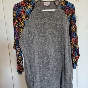 LuLaRoe Heather Gray Top with Floral Accents